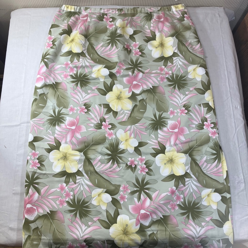 Pendleton Plus Size 18W Silk Cotton Tropical Floral Maxi Skirt Sage Green Pink